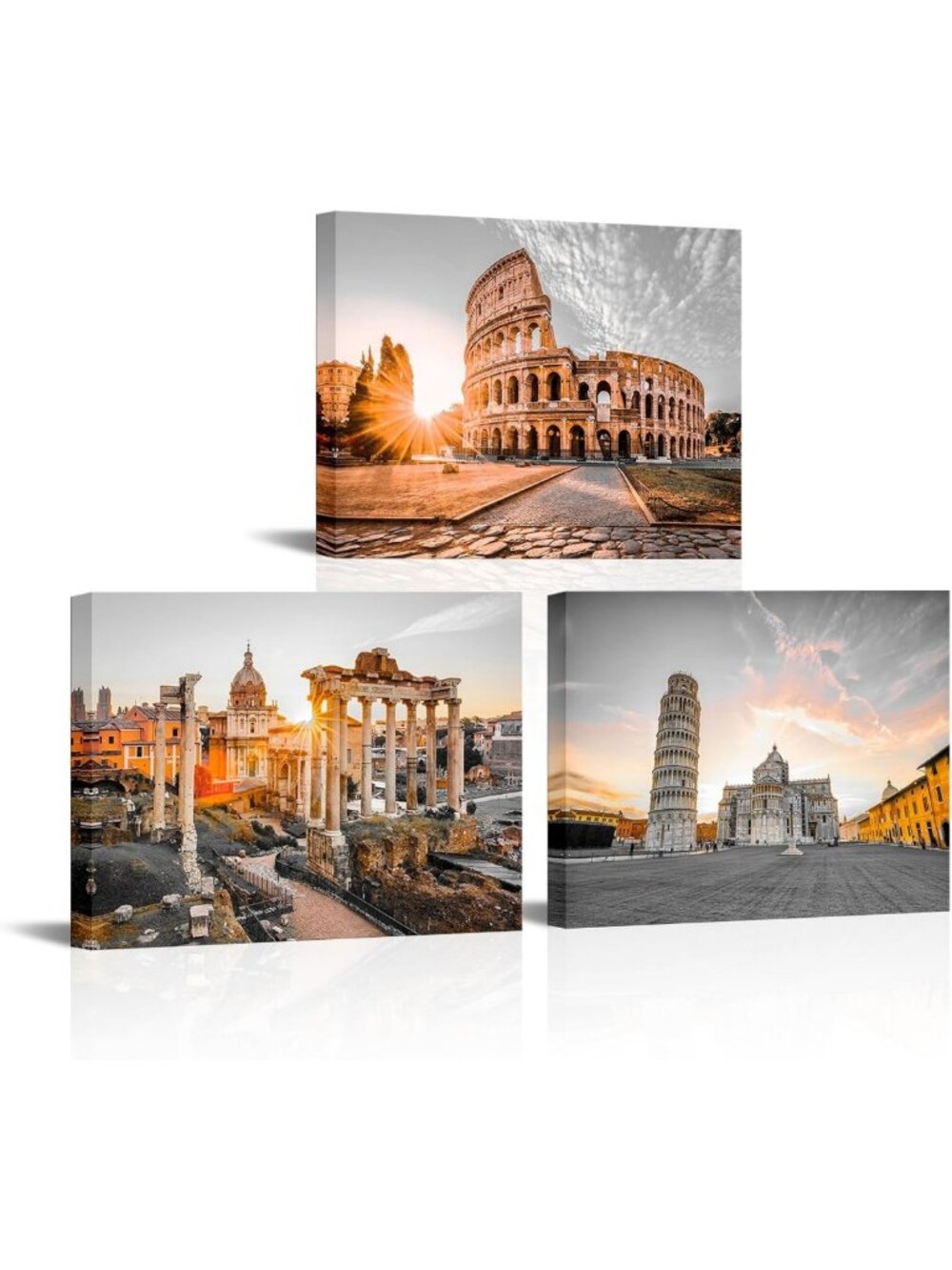 Black and White Canvas Art - Rome Sunset & Sunrise Prints, Colosseum & Pisa